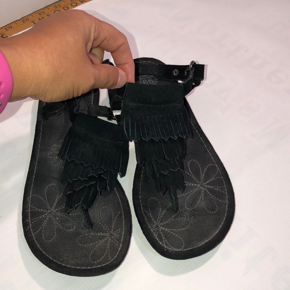 Black Fringe Thong Sandals